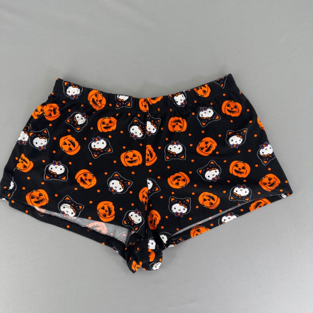 Hello Kitty Sanrio Halloween Pajama Shorts Black Orange Pumpkin Medium